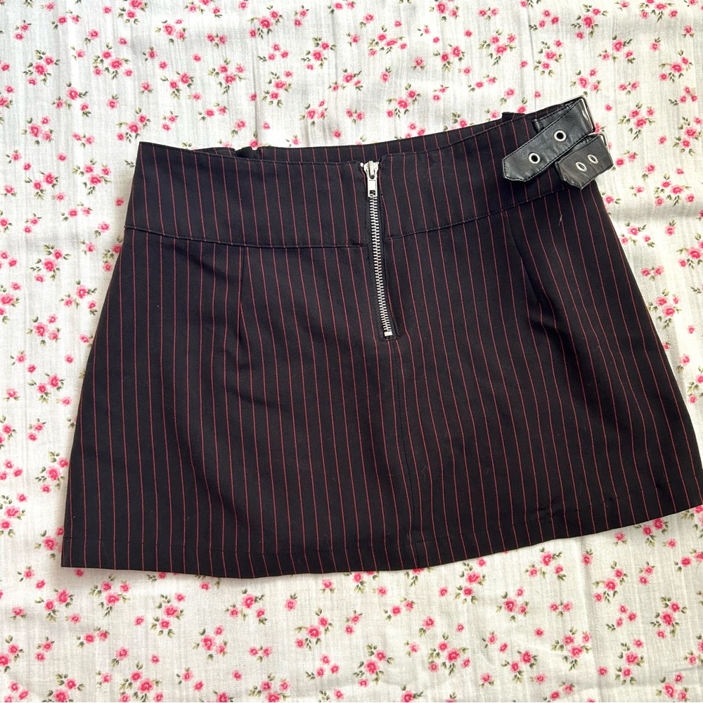 Current Mood (Dolls Kill) Purge The Poison Black And Red Pinstripe Skirt View 2